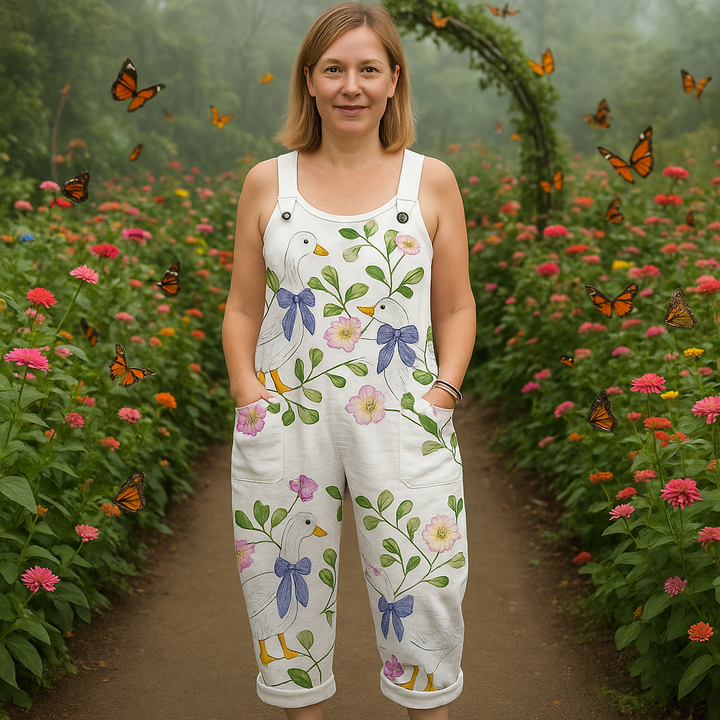 Vintage kvetinový overal so širokými nohavicami - mäkké pohodlie a ležérny štýl