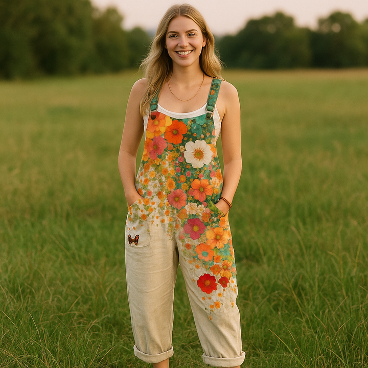 Dámsky kvetinový overal v vintage štýle - štýl bez námahy a celodenné pohodlie