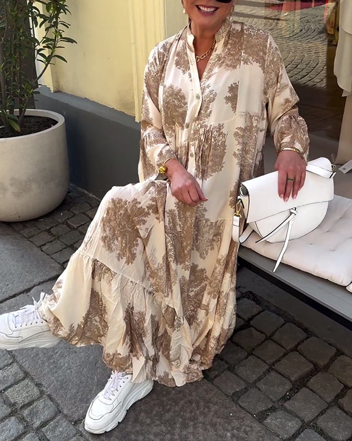 Giavanna - Dlhé ležérne šaty s potlačou a rozšírenými rukávmi