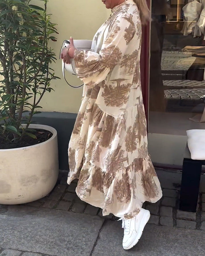 Giavanna - Dlhé ležérne šaty s potlačou a rozšírenými rukávmi